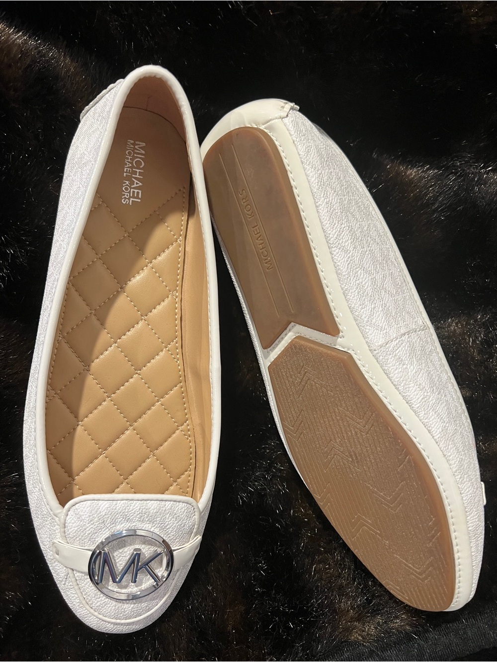 Michael Kors White Quilted MK Logo Loafers - Picture 2 of 3